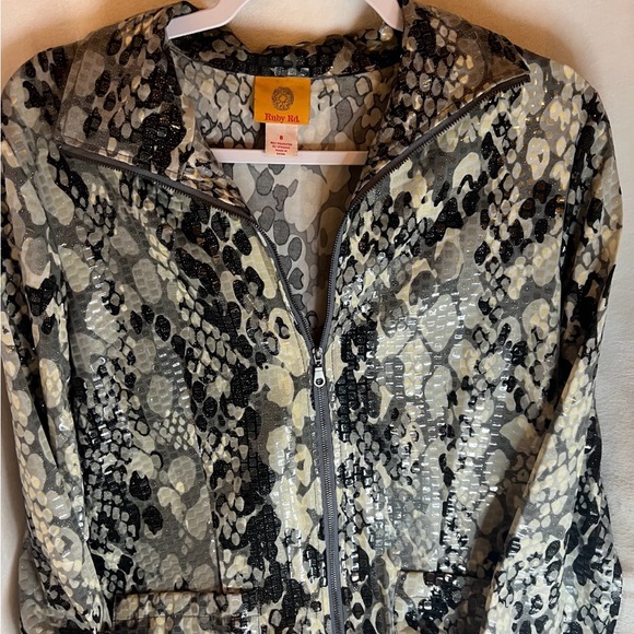 Ruby Rd Unique Shiny Abstract Shimmery Scales Embellished Full Zip Jacket Sz 8 - Picture 7 of 15